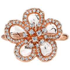 Flat Diamond Flower Ring in Rose Gold