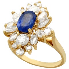1.42 Carat Sapphire and 1.82 Carat Diamond Yellow Gold Cluster Ring