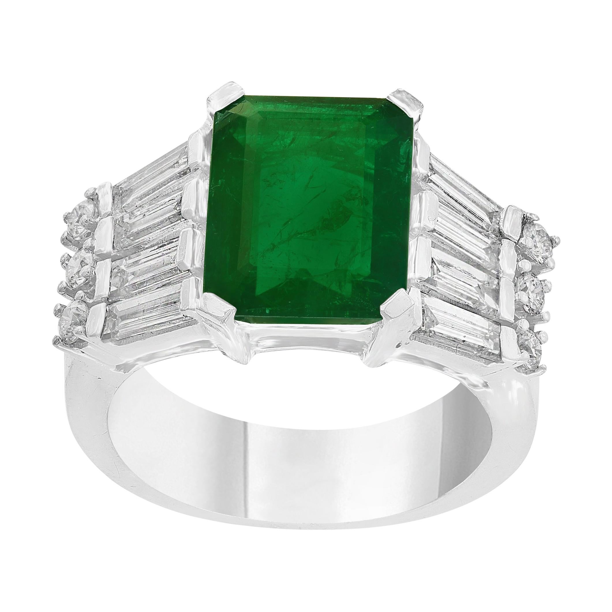 5.5 Carat Emerald Cut Emerald and Diamond Ring 18 Karat Gold Ring