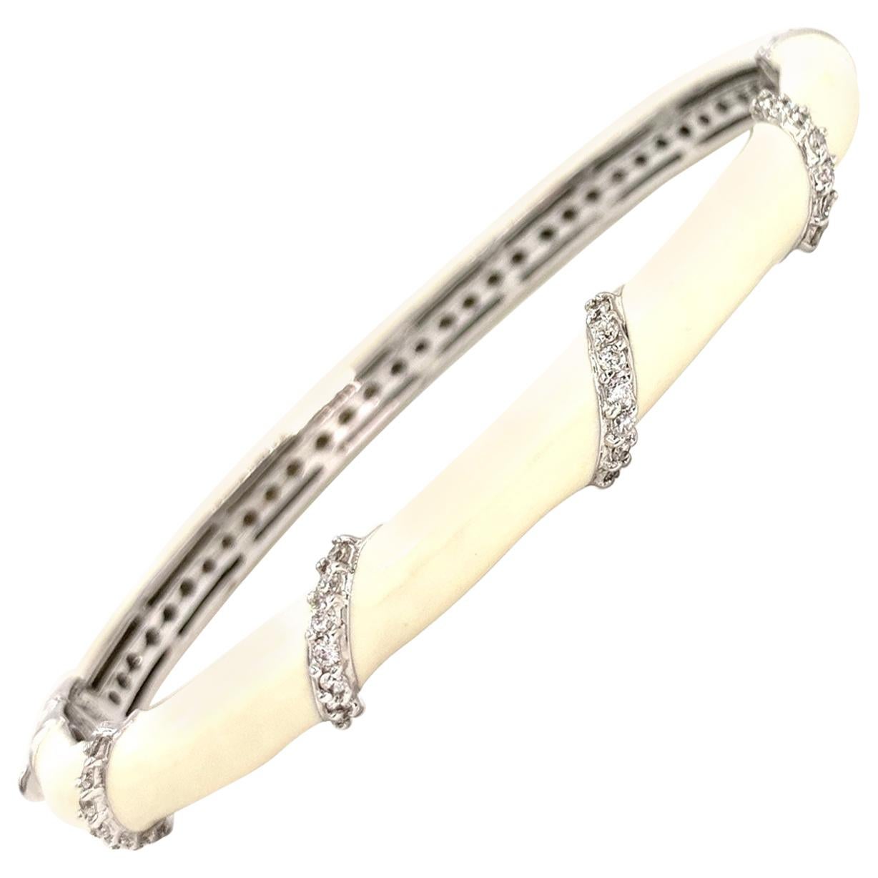 White Gold Diamond and Enamel Bangle Bracelet For Sale