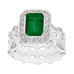 Antique 2.0 Carat Emerald Cut Colombian Emerald and Diamond Designer Doris Panos's Ring