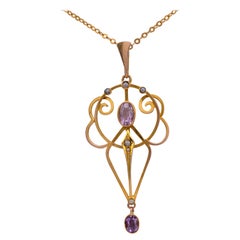 Antique Amethyst Pearl Pendant Necklace, circa 1910