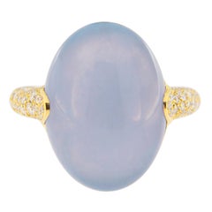 Alex Jona Blue Chalcedony White Diamond 18 Karat Yellow Gold Ring