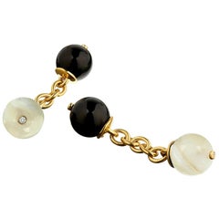 18 Carat Yellow Gold Vermeil Onyx, Mother of Pearl and Diamond Cufflinks