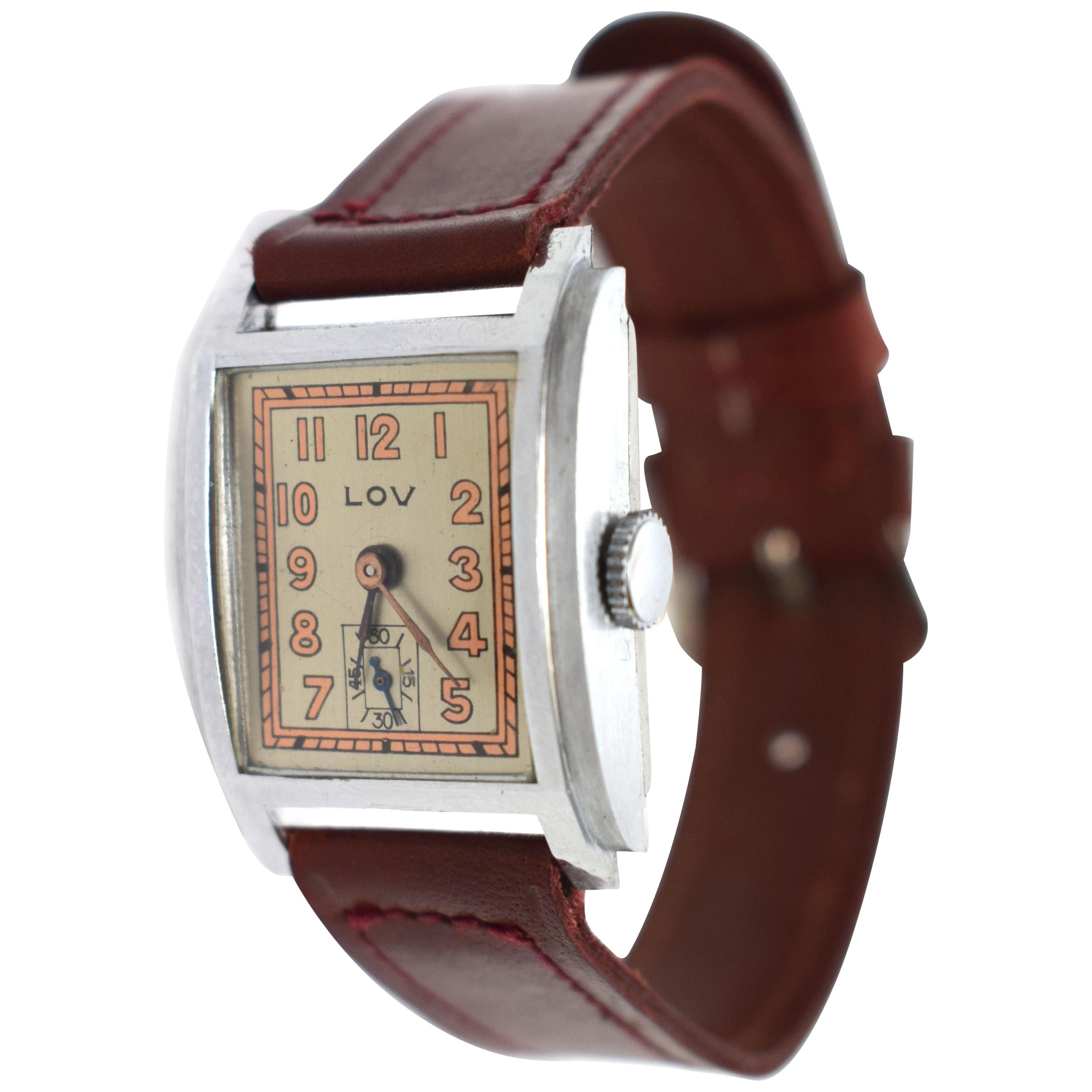 Superb Art Deco Gents Wrist Watch by Lov, circa 1930s