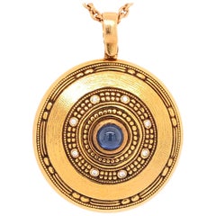 Alex Sepkus Rose Gold and Cabochon Blue Sapphire and Diamond Pendant