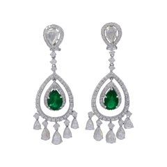 GIA Certified 6.5Ct Zambian Pear Emerald Diamond Hanging/Drop Earrings 18KW Gold