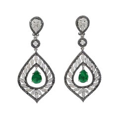 GIA Certificado 6 Ct Zambian Forma de Pera Esmeralda Pendientes de Gota de Diamante 18Kt W Oro