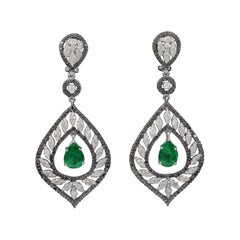 GIA Certified 6 Ct Zambian Pear Shape Emerald Diamond Drop Earrings 18Kt W Gold