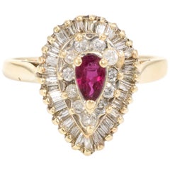 Vintage Ruby Diamond Ring 14 Karat Gold Pear Shaped Cocktail Estate Cluster