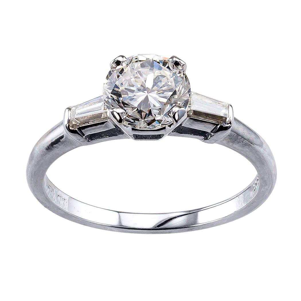 Round 1.02 Carat E Color Diamond White Gold Engagement Ring