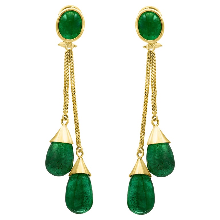 45 Carat Emerald Drops Hanging Earrings 18 Karat Yellow Gold For ...