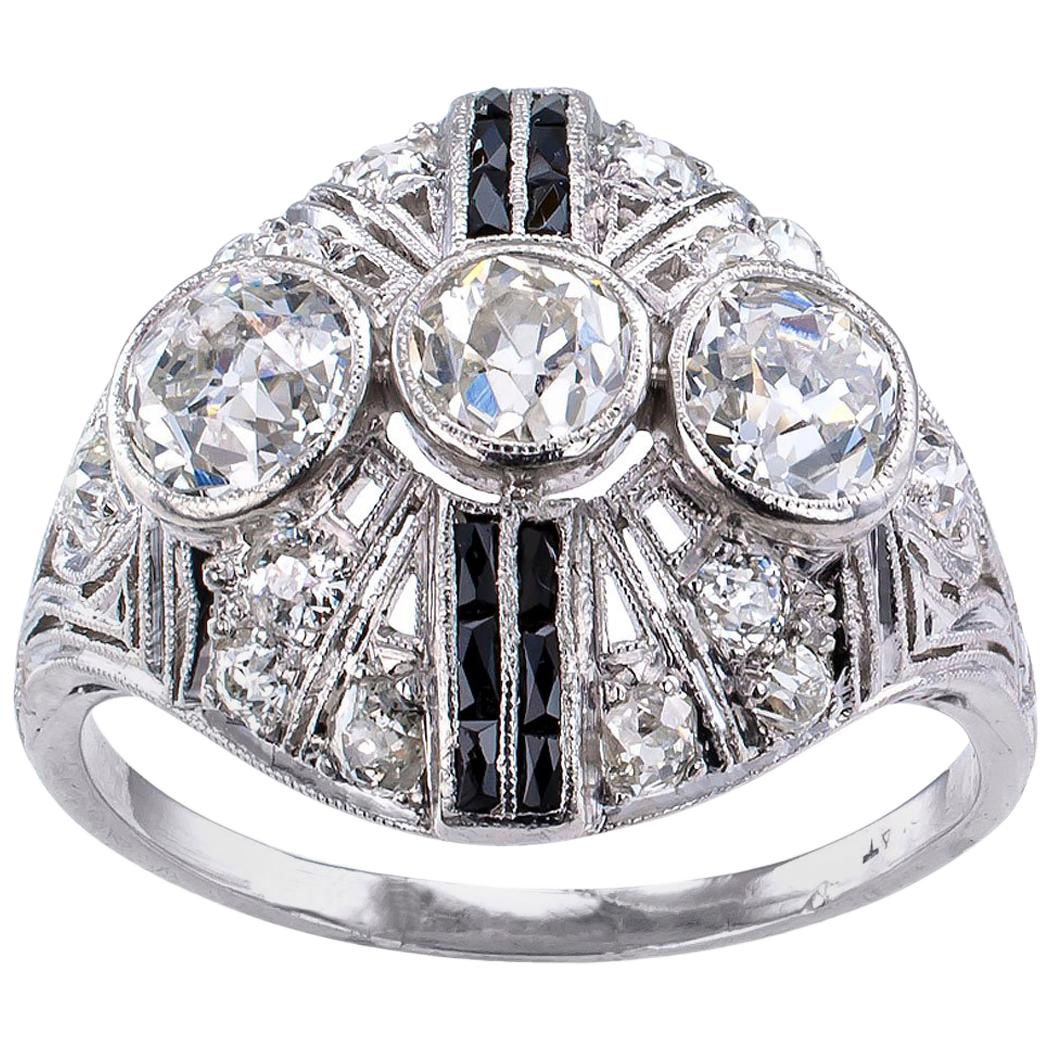 Art Deco Diamond Onyx Platinum Dinner Ring