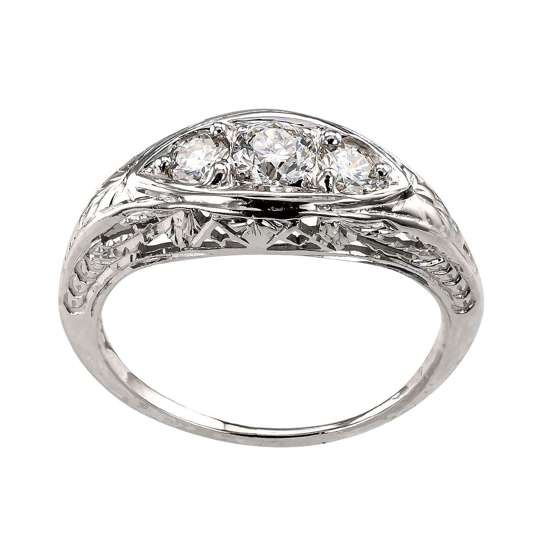 Art Deco Three-Stone Diamond White Gold Ring
