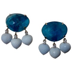 Michael Kneebone Apatite Diamond Peruvian Blue Opal Dangle Earrings
