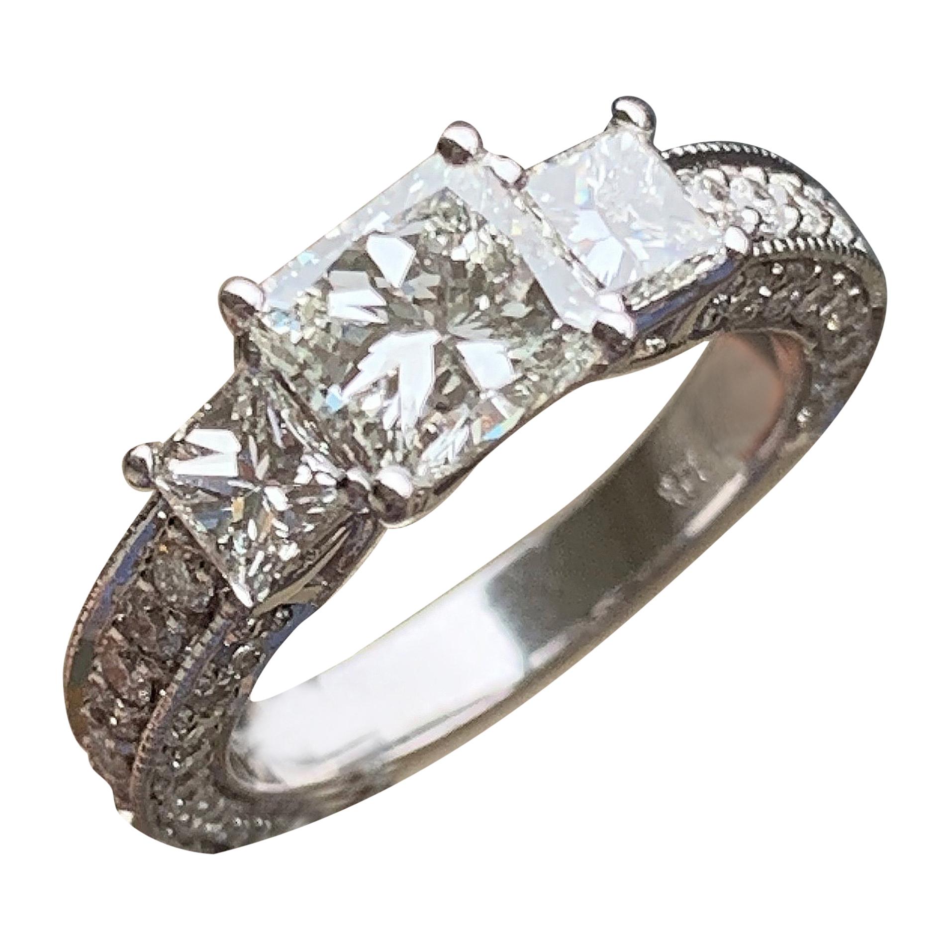 1.50 Carat Approximate, 3 Diamond Round Halo Engagement Ring, Ben Dannie im Angebot