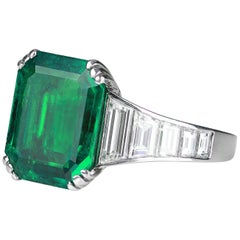 1920 Art Deco SSEF Swiss Certified Colombian Emerald 4.0 Carat and Diamond Ring