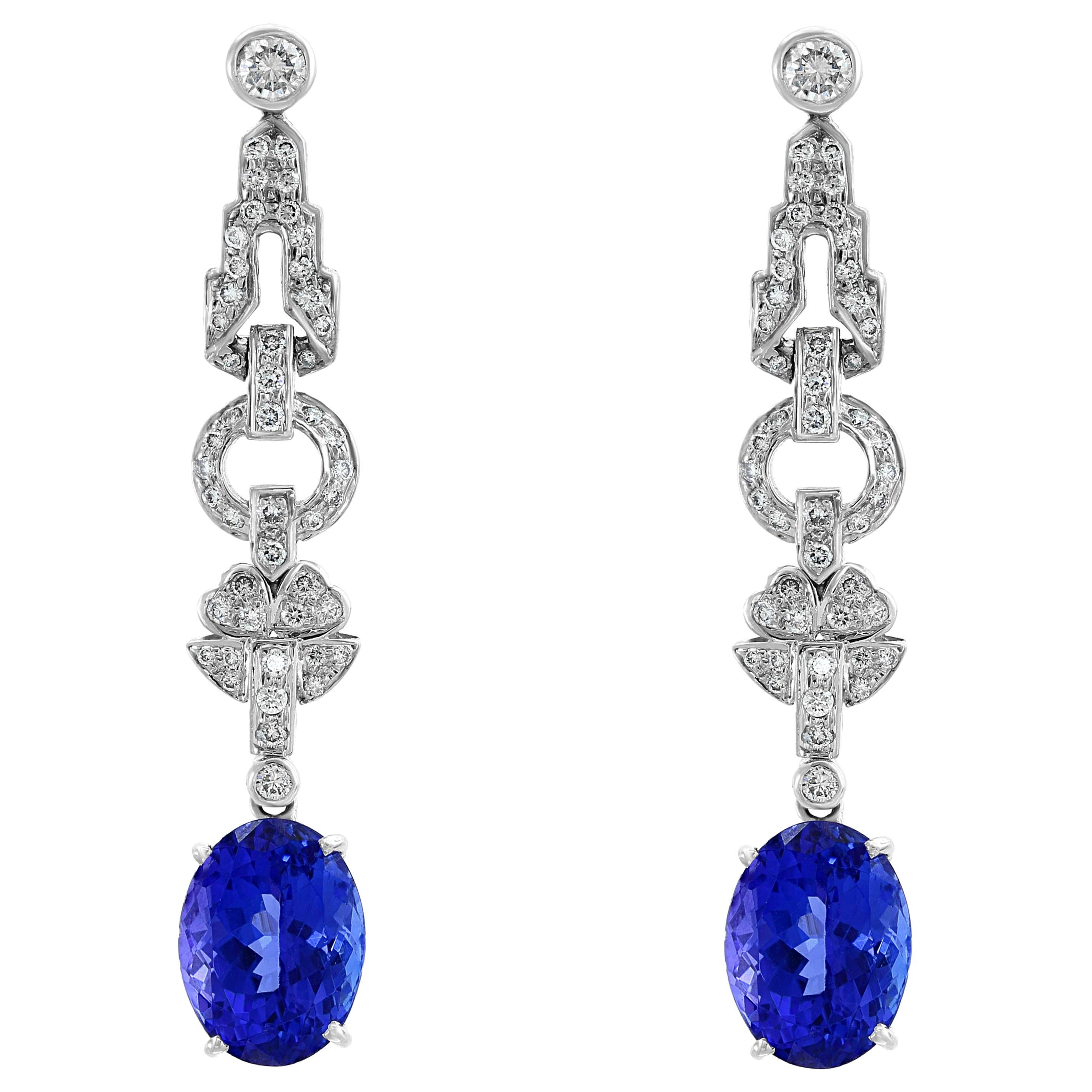 9 Carat Tanzanite & Diamond Hanging /Cocktail  Drop Earring 14 Karat White Gold