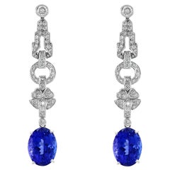 9 Carat Tanzanite & Diamond Hanging /Cocktail  Drop Earring 14 Karat White Gold