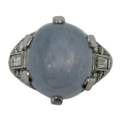 20 Carat Blue Star Sapphire Diamond Palladium Cocktail Ring Art Deco