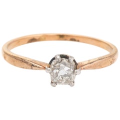 Antique Deco Diamond Ring 0.25 Carat Old Mine Cut 14 Karat Yellow Gold Vintage
