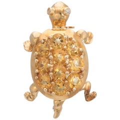 Vintage Turtle Pendant Citrine 14k Yellow Gold Brooch Pin Estate Fine Jewelry