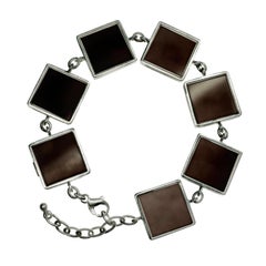 Sterling Silver Art Deco Style Ink Bracelet with Dark Smoky Quartzes