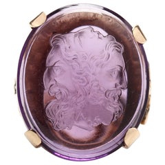 Vintage 10 Karat Yellow Gold Four Faces Amethyst Cameo Ring
