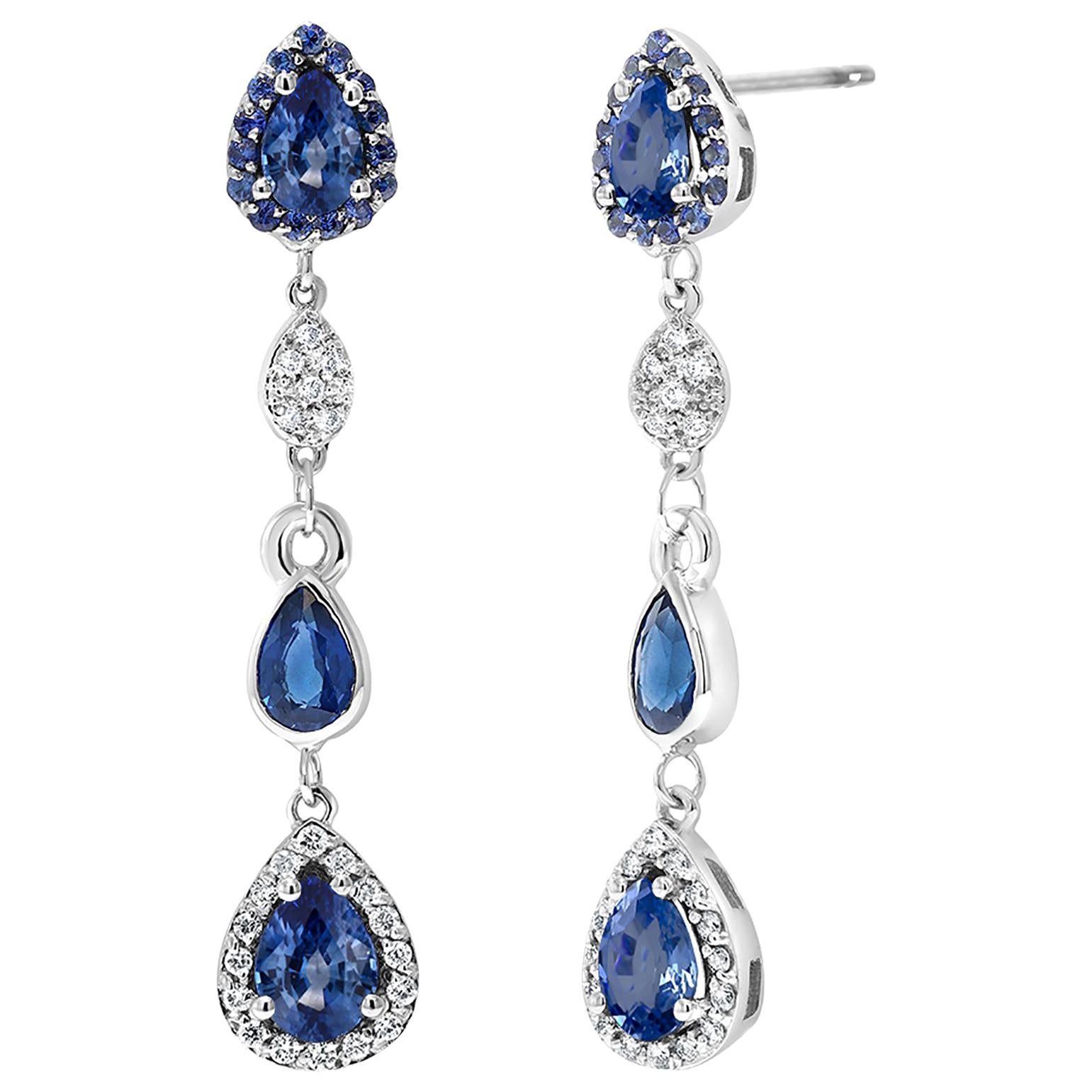 Diamond Earrings with Pear Shape Sapphire Drops Weighing 4.90 Carat