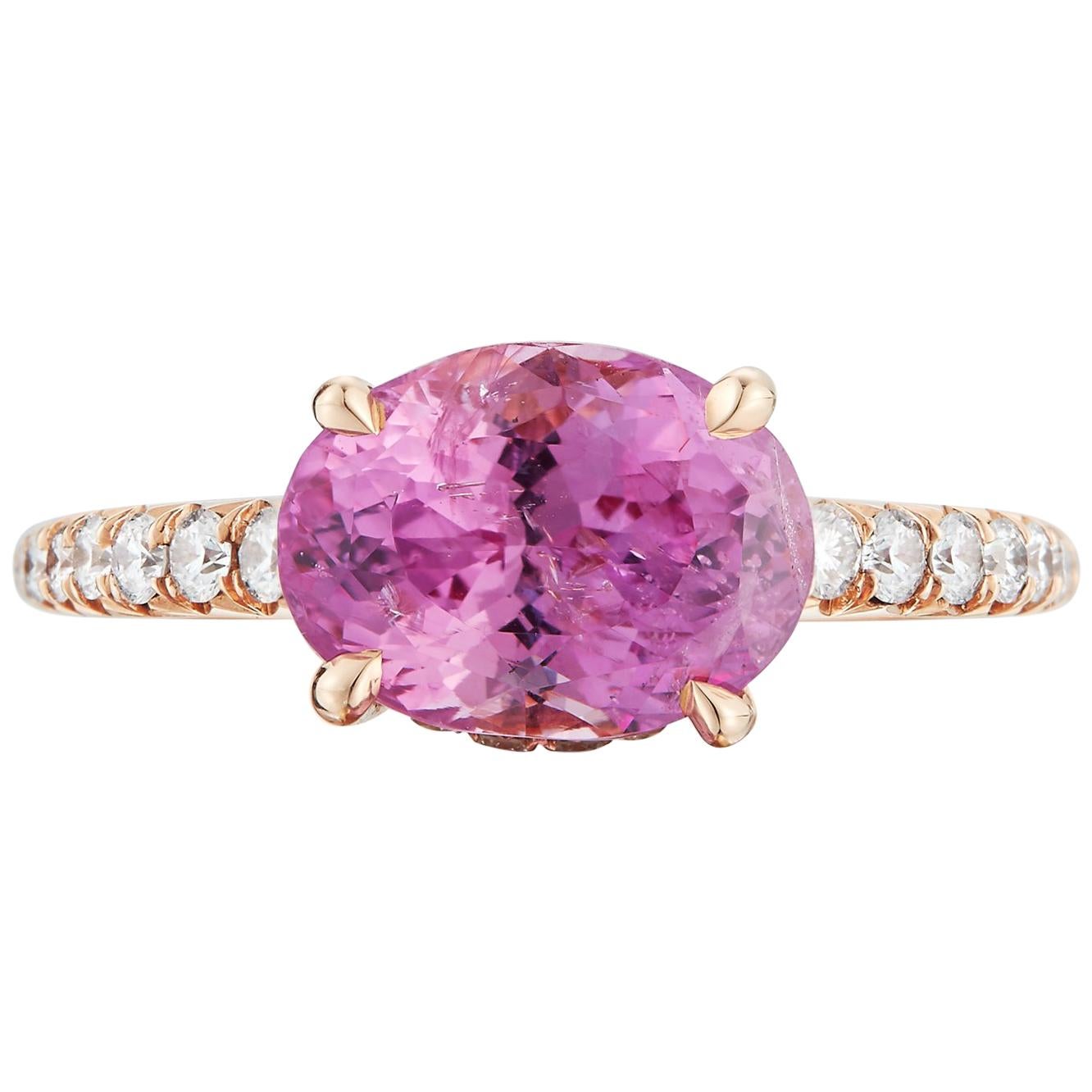 Paolo Costagli 18 Karat Rose Gold 4.07 Carat Pink Sapphire and Diamond Ring