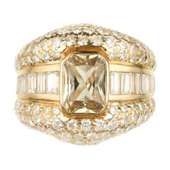 Retro GIA Certified 2.30 Carat Sapphire Diamond Yellow Gold Cocktail Ring