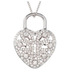 Tiffany & Co .90 Carat Diamond White Gold Heart Locket Pendant Necklace