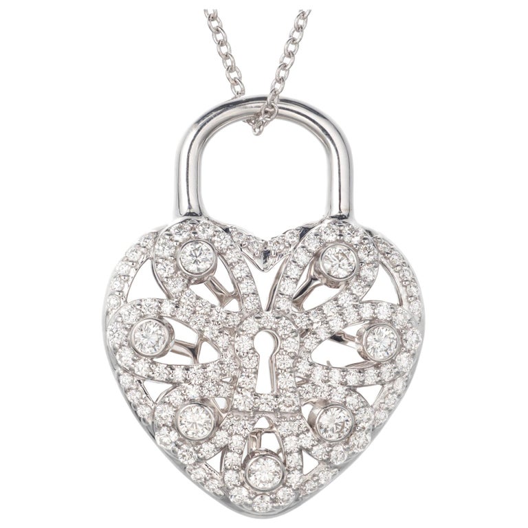 Tiffany And Co 90 Carat Diamond White Gold Heart Locket Pendant Necklace For Sale At 1stdibs