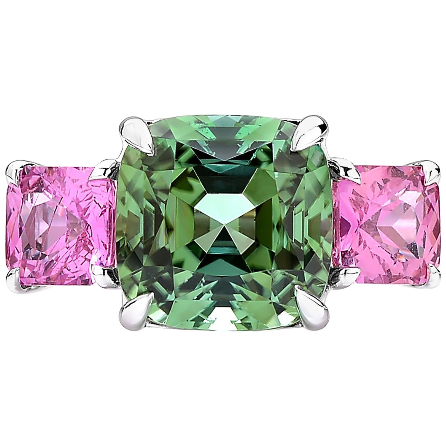 Paolo Costagli 18 Karat White Gold Green and Pink Tourmaline Ring For Sale