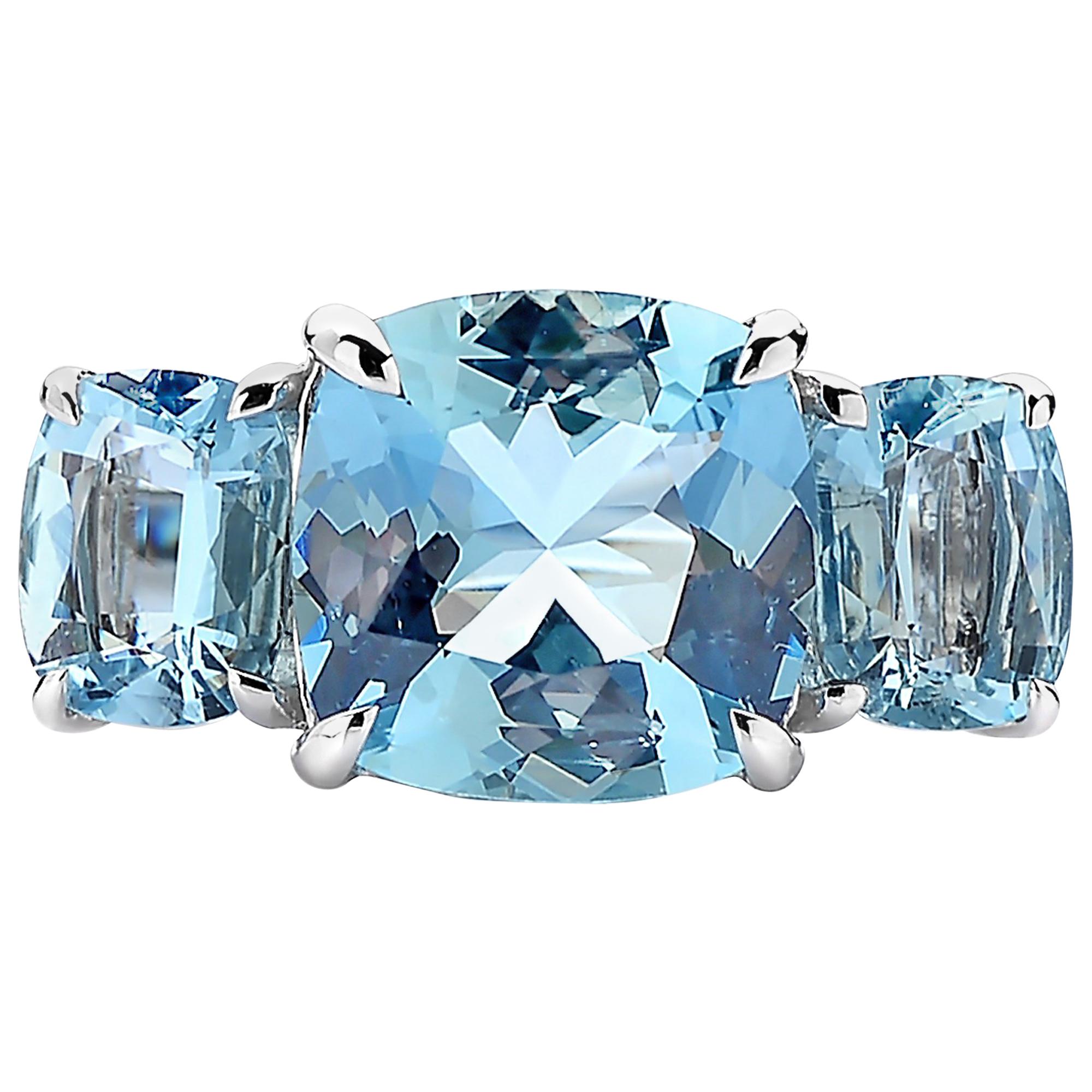 Paolo Costagli 18 Karat White Gold 4.87 Carat Aquamarine and Diamond Ring