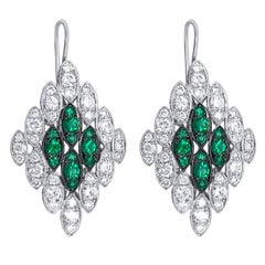18K White Gold Diamond and Emerald Earrings