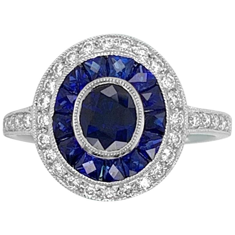 14K White Gold 1.61ct Sapphire and Diamond Ring For Sale