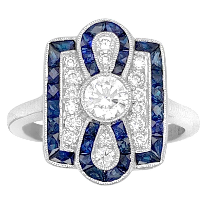 18K White Gold 0.95ct Sapphire and Diamond Ring For Sale