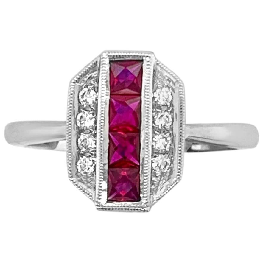 14K White Gold 0.60ct Ruby and Diamond Ring For Sale