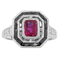 18K White Gold 1.25ct Onyx, Ruby and Diamond Ring