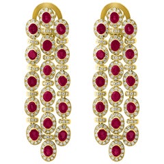 16 Ct Natural Burma Ruby & 10 Ct Diamond Hanging/Drop Earrings 18 Kt Gold 35 Gm