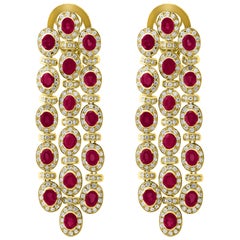 16 Ct Natural Burma Ruby & 10 Ct  Diamond Hanging/Drop Earrings 18 Kt Gold 35 Gm