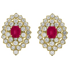Ruby and 10 Carat VS Diamonds Stud/ Clip Earrings 18 Karat Yellow Gold