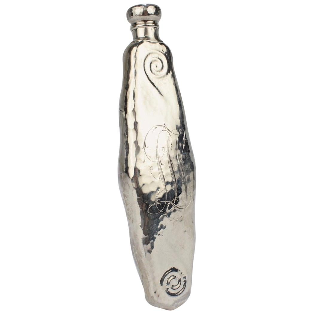 Whiting Sterling Silver Hand Hammered Art Nouveau Liquor or Perfume Flask For Sale