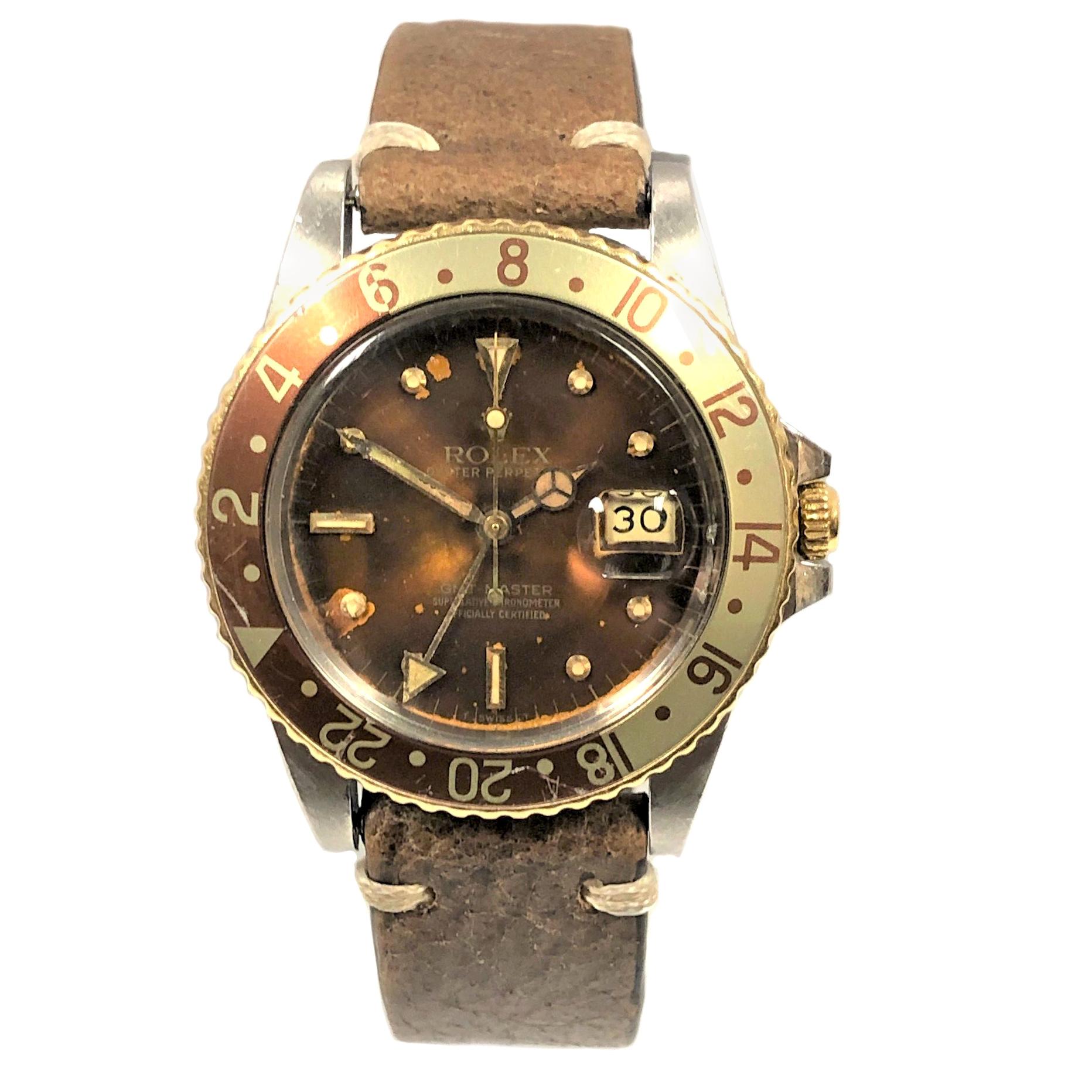 Rolex circa 1975 Steel and 14 Karat Gold Ref 1675 GMT "Root Beer" Wristwatch