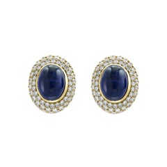 AGL Certificado Zafiro Natural de Ceilán Cabujón Stud / Clip Pendiente 18 Kt Oro