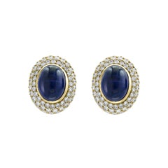 AGL Certified Natural Ceylon Sapphire Cabochon Stud / Clip Earring 18 Kt Gold