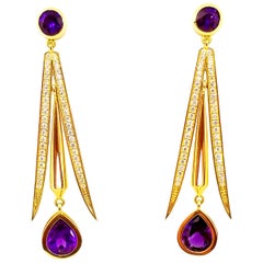 Pendientes Gota Amatista Intensa 8 Quilates 1,15 Quilates Diamante Oro Amarillo 18 Kilates
