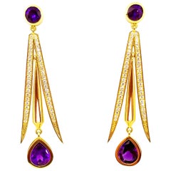 8 Carat Intense Amethyst 1.15 Carat Diamond Drop Earrings 18 Karat Yellow Gold