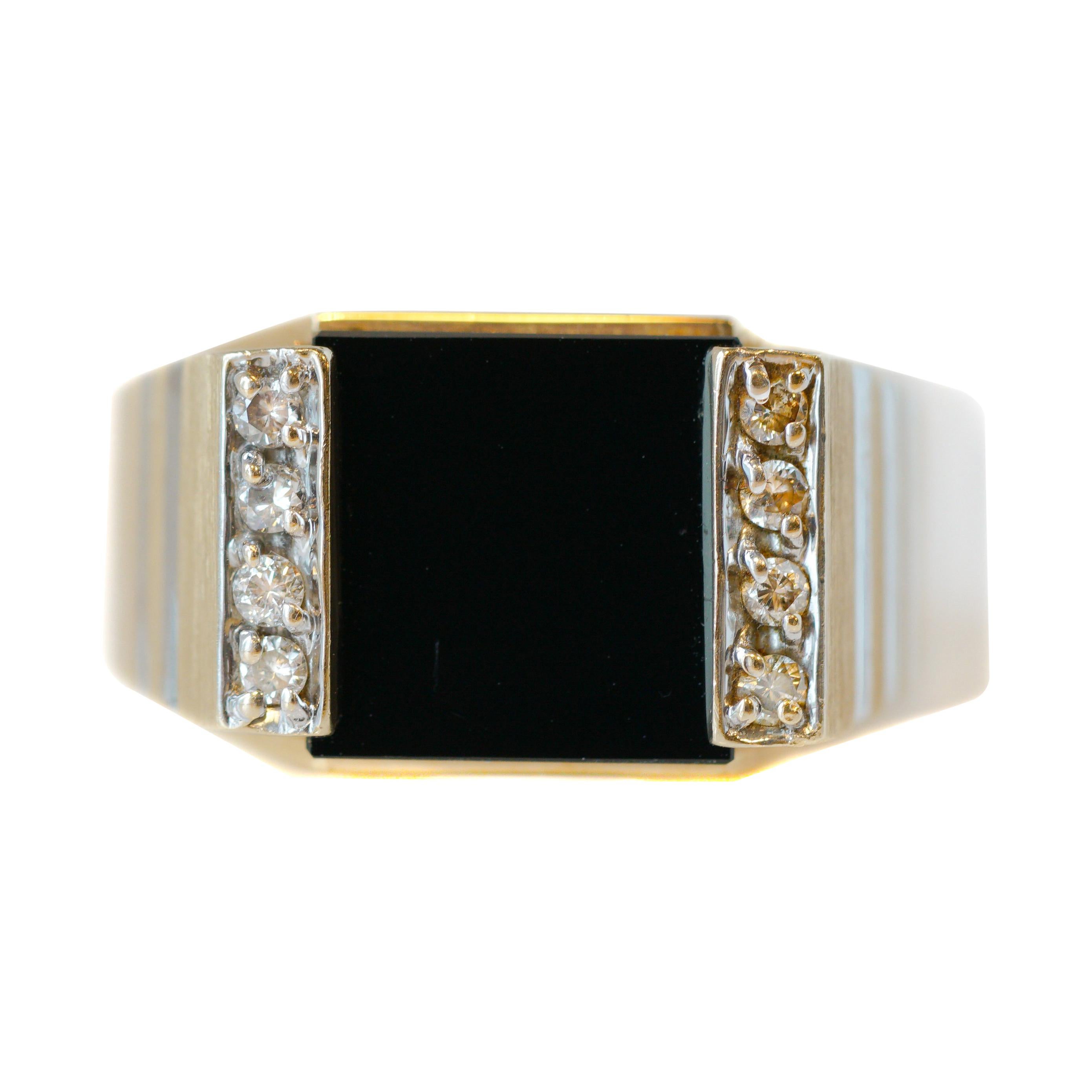 Onyx and Diamond Two-Tone Gold Men's Ring